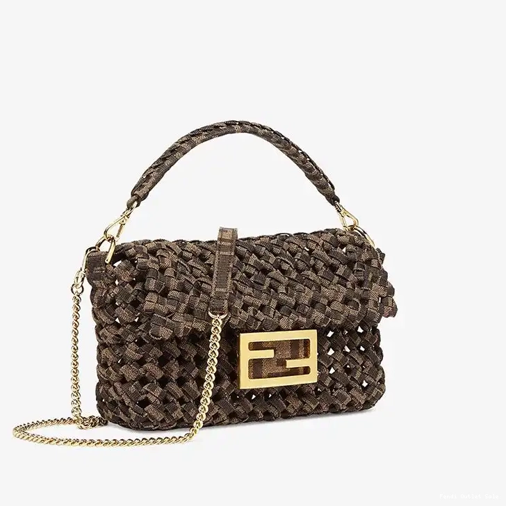 Cheap In Mini Baguette Coffee Bag Fabric Fendi Interlace 0606